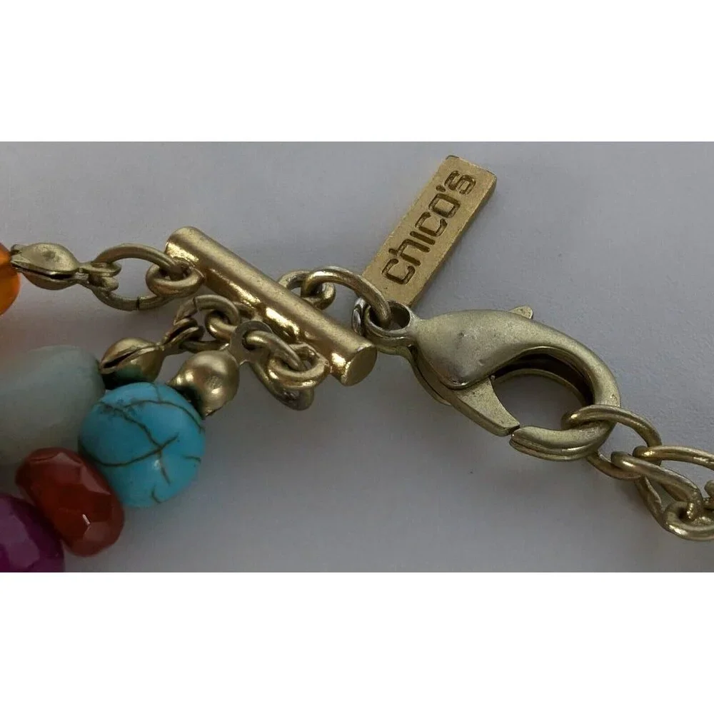 Chico's Huge Chunky Multi Strand Multi Color Stone Gold Tone Medallion Necklace - Picture 9 of 10